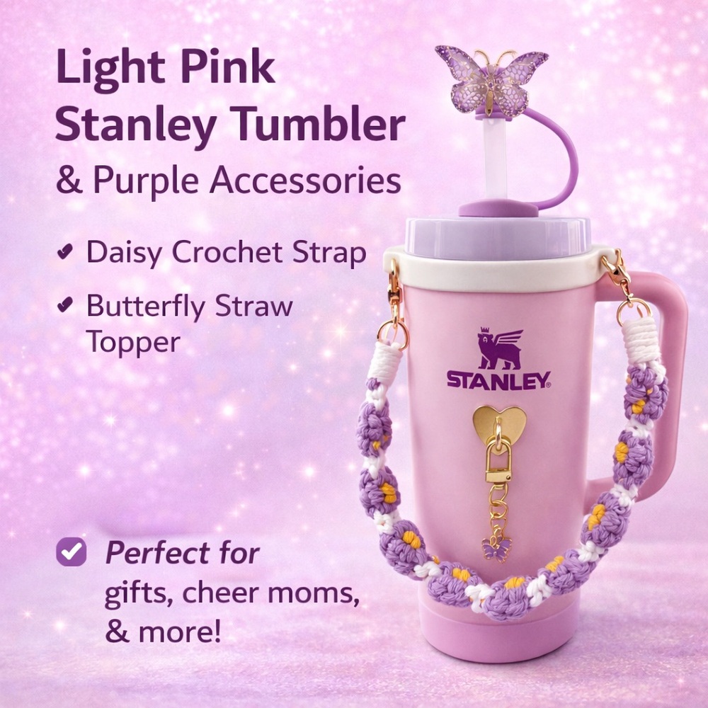 Light pink Stanley with purple accessories! Perfect for friends or teacher gifts